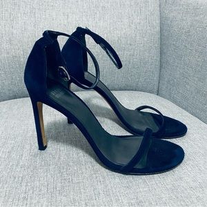 Stuart Weitzman Black Suede Ankle-Strap Sandals